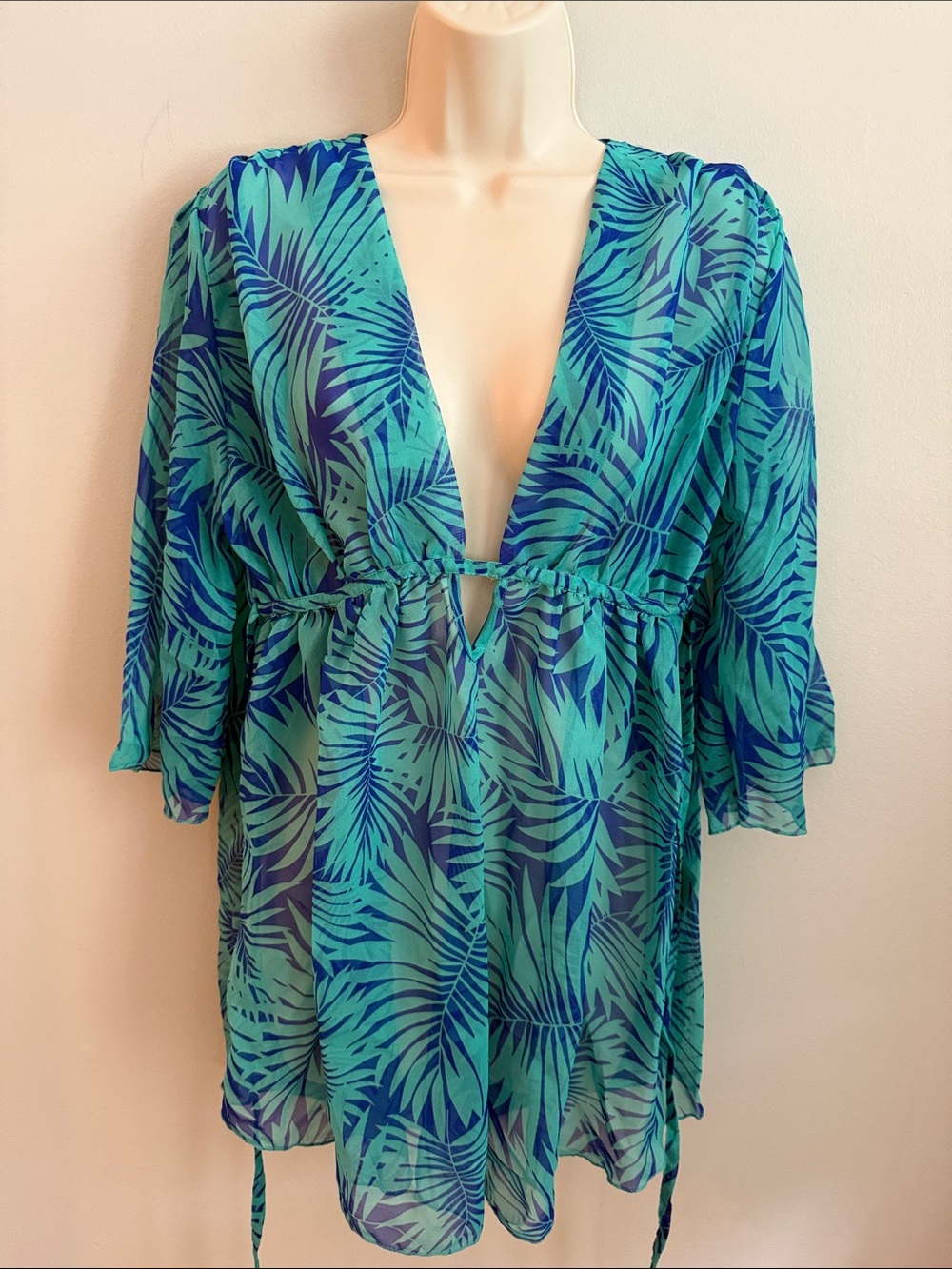 Atmosphere Teal & Blue Tropical Leaf Swim Coverup